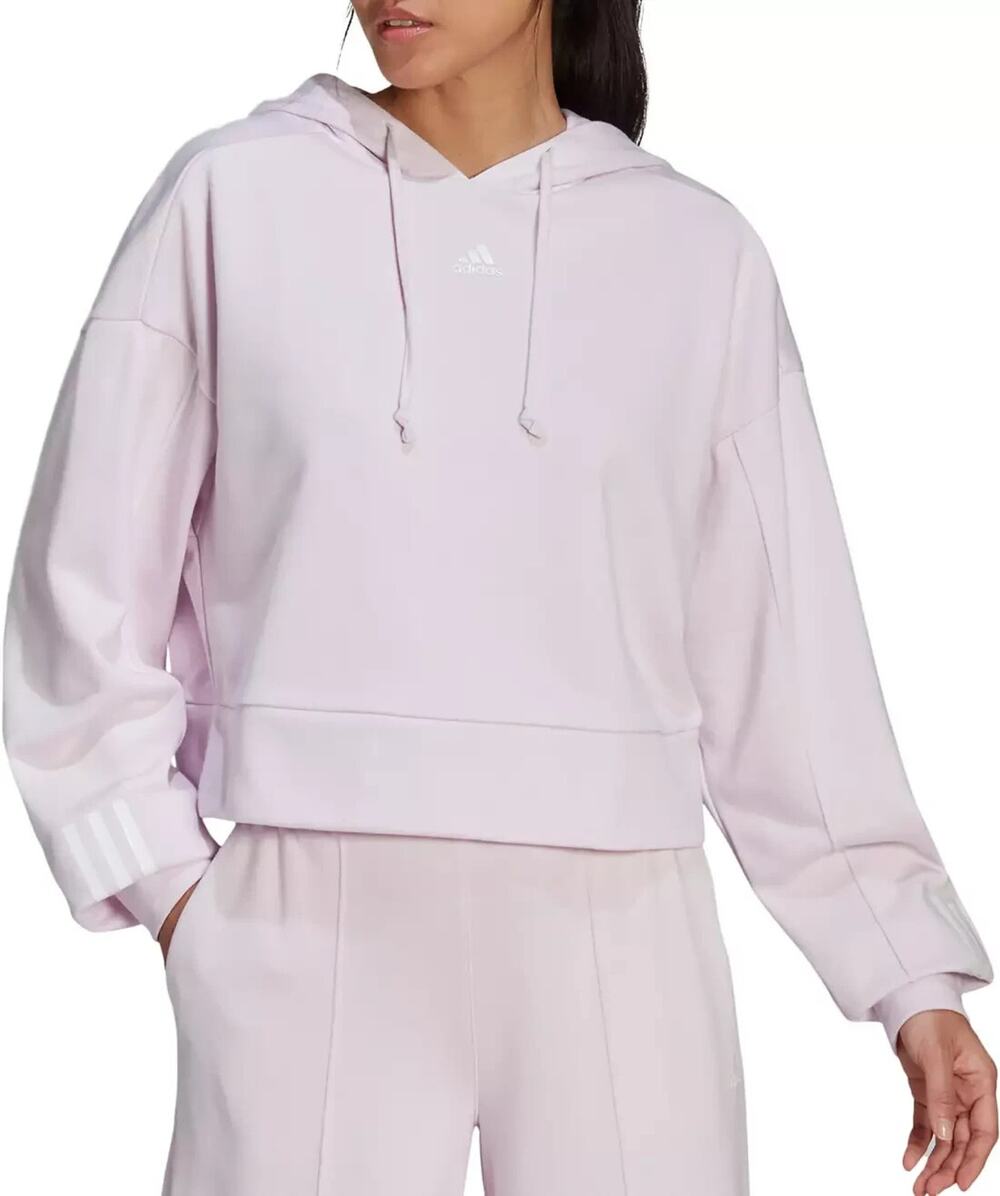 Adidas Sweater Women's Medium Almost Pink Fr Terry Cropped Pullover Hoodie New